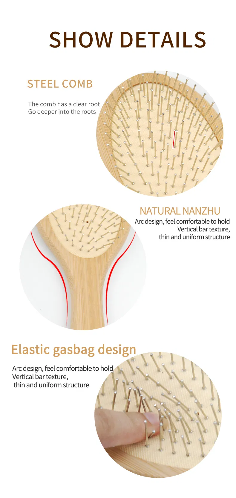 Natural Bamboo Handle Salon Care Scalp Massage Hair Brush