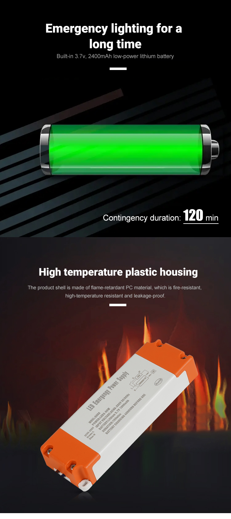 Long Duration Time Led Emergency Light Lithium Charging Battery Rechargeable Driver Power Supply