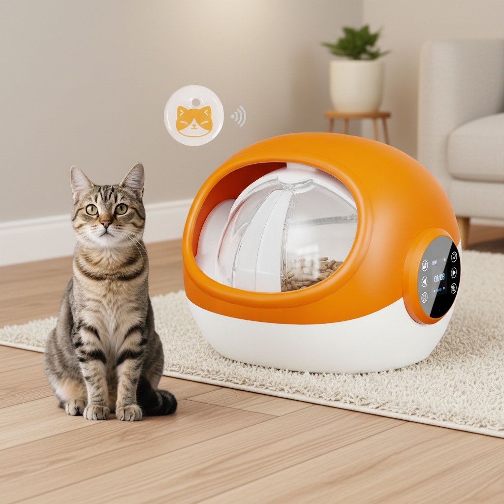 Automatic Cat Feeders with Collar Sensor Timed Quantitative Microchip Pet Feeder Wet and Cat Dry Food Dispenser