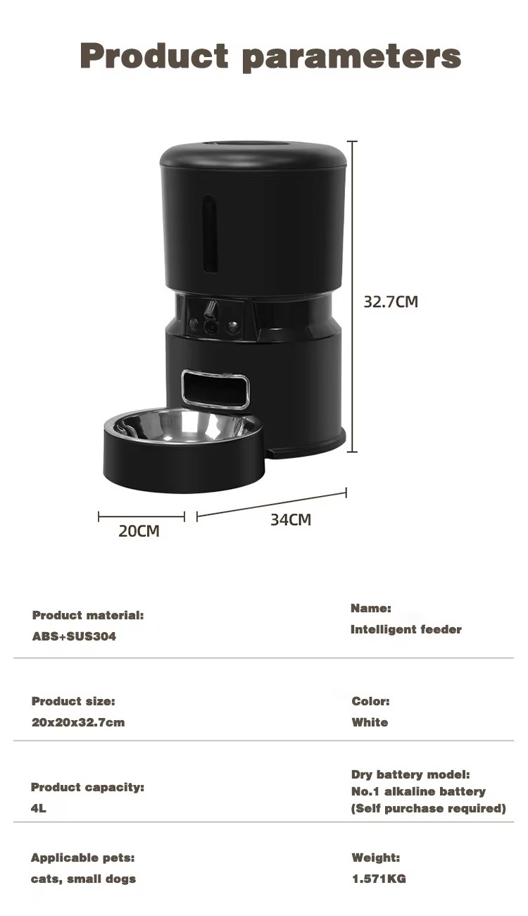 Factory Direct Sell Automatic Cat Food Dispenser 4L Timed Dog Pet Feeder WiFi 1-6 Meals Portion Control Dry Food Auto Cat Feeder