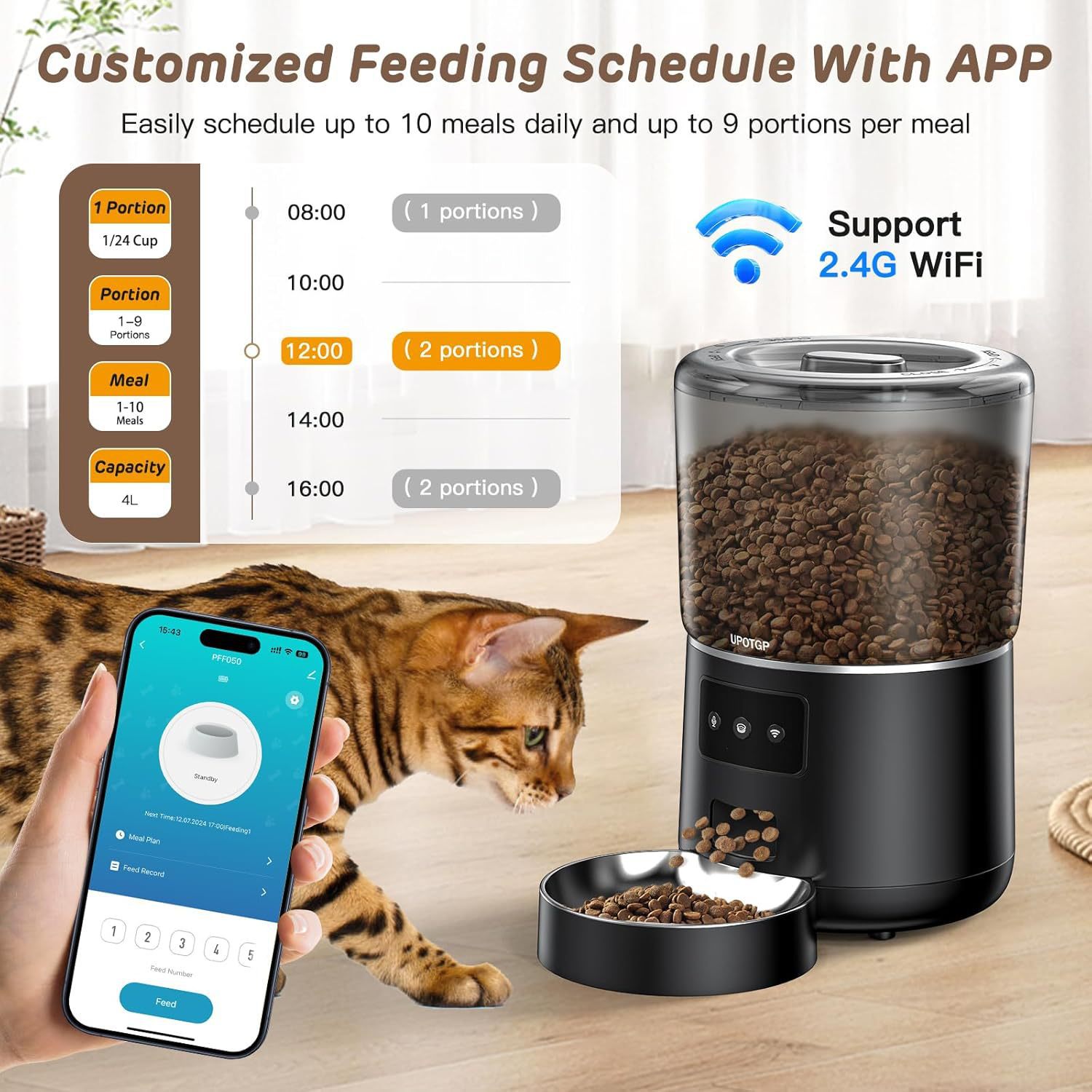 Factory Smart Automatic 2L Portable Pet Feeder Solid Modern Plastic Cat &amp; Dog Food &amp; Water Dispenser with Camera IPX5 Waterproof