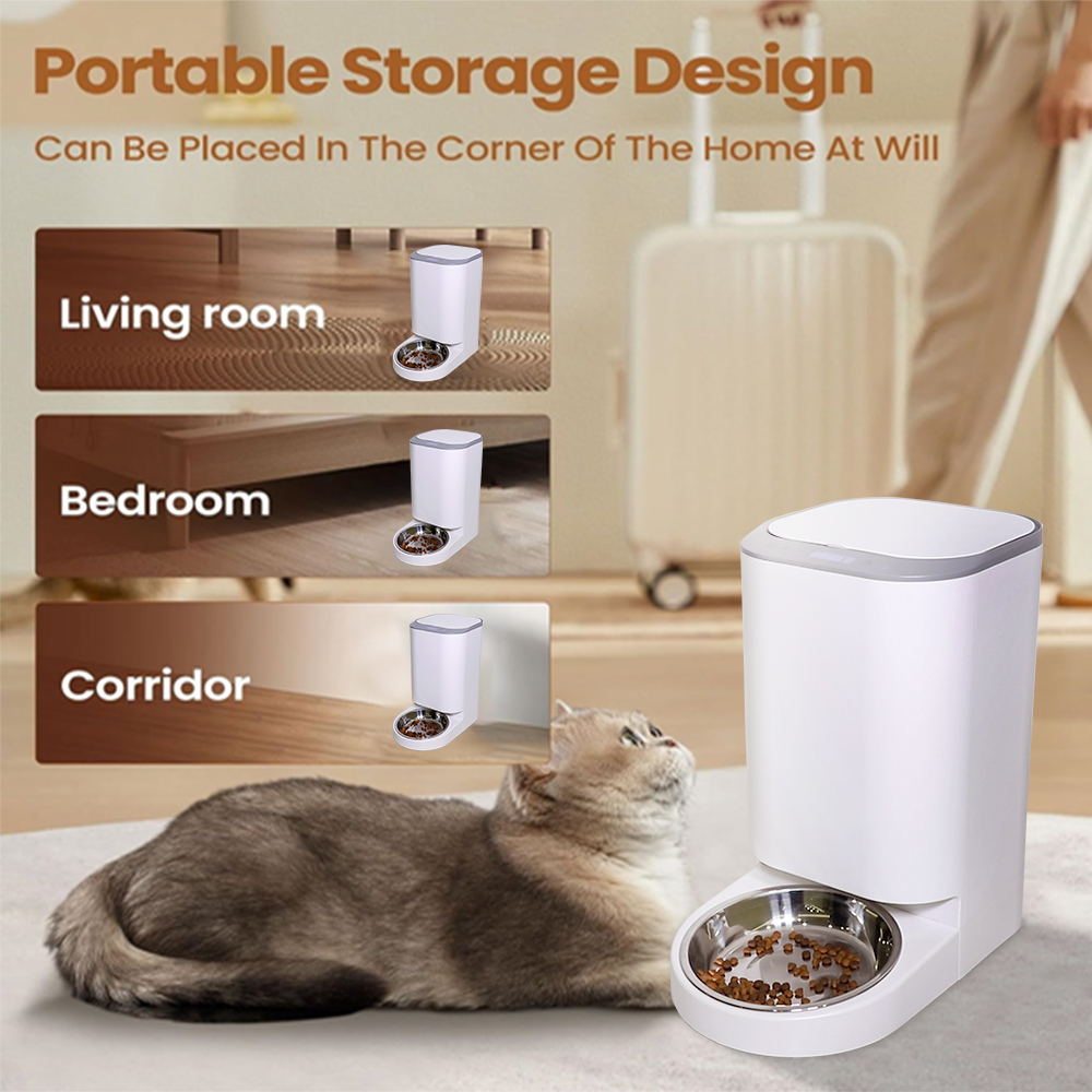 Smart Pet Feeder 4L Semi Automatic Stainless Steel Bowl Waterproof WiFi Mobile App Remote Control Portable Indoor Outdoor Cats