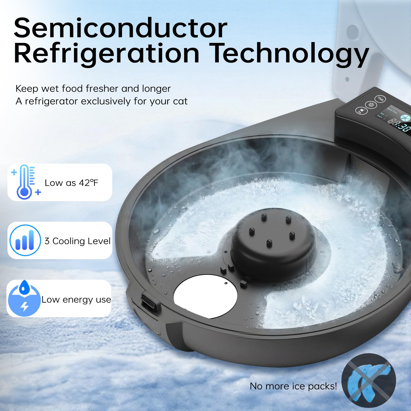 Automatic Wet Food Cat Feeder Refrigerated Auto Feeder Semiconductor Cooling Heating 304 Stainless Steel Bowl White Indoor Use