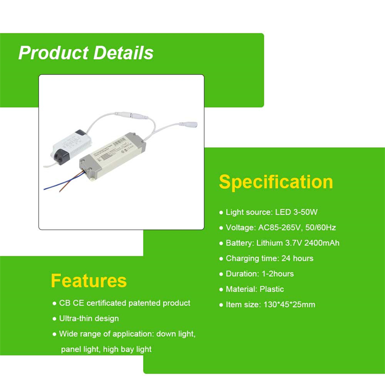 Long Duration Time Led Emergency Light Lithium Charging Battery Rechargeable Driver Power Supply