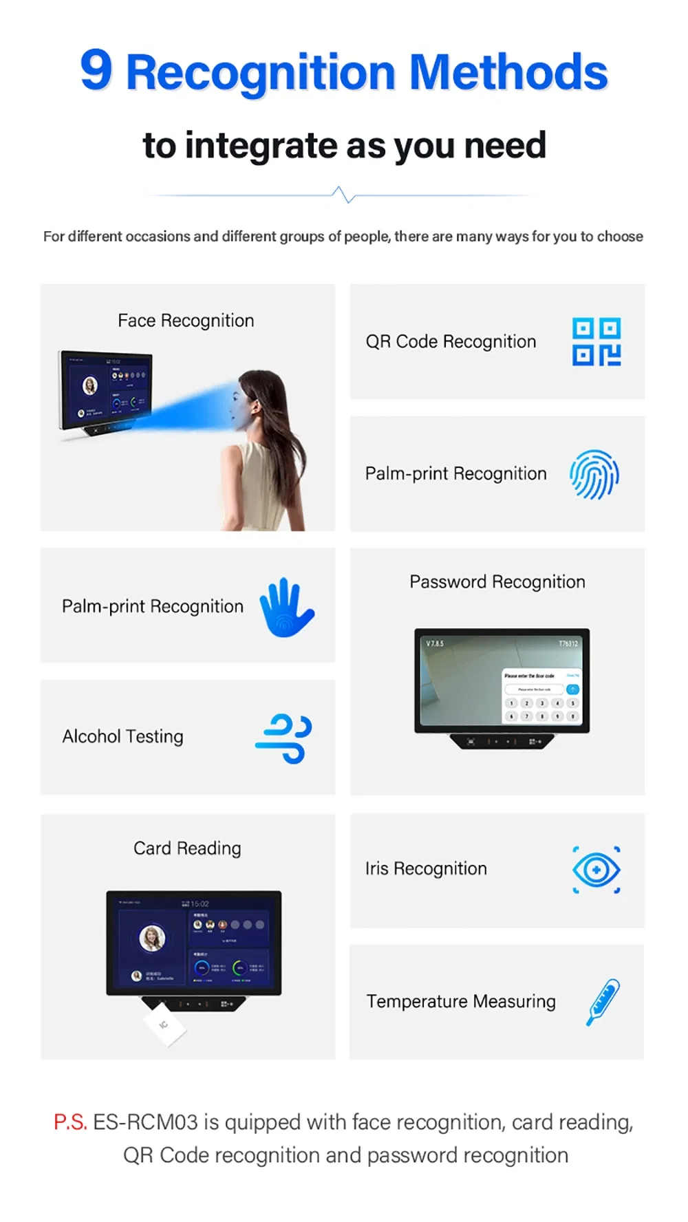 Anti-Cheating Cloud Management Android Smart Aluminum Alloy RFID Qr Code Access Control Face Recognition Attendance System for Staff Entrance