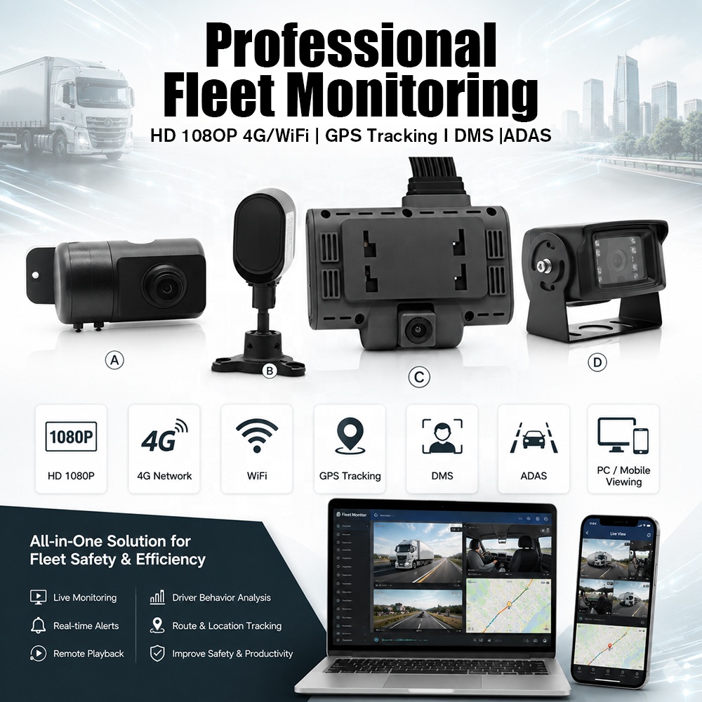 4CH 4G Dashcam WiFi GPS ADAS Driving Assistant DMS Driver Monitoring System In Car Security Camera Fleet Safety Monitor Kit