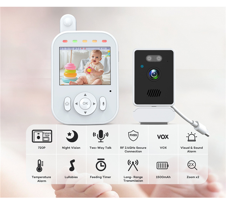 NEW 2.8 Inch Display 720P Night Vision Lullaby 2.4GHz Wireless Audio Video Temperature Feeding Timer Baby Camera Monitor NO Wifi
