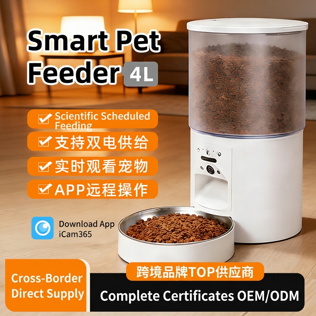 4L Smart Pet Feeder Automatic WiFi App Remote Control Dog Cat Food Dispenser Stainless Steel Bowl iCam365 Support Large Capacity