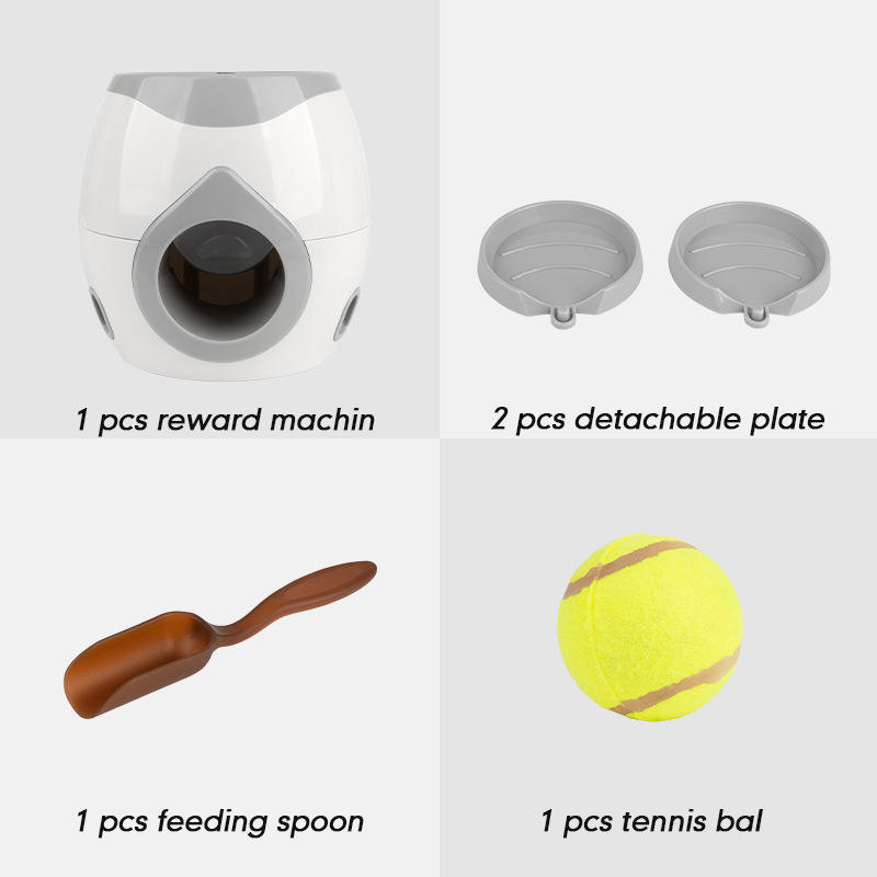 Automatic Tennis Ball Launcher Food Reward Machine Puzzle Treat Dispenser Slow Feeder Interactive Training Puppy Kitten Pet Toy