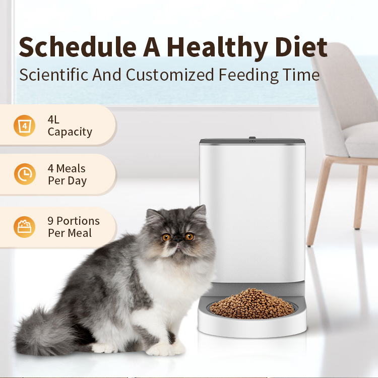 Smart Pet Feeder 4L Semi Automatic Stainless Steel Bowl Waterproof WiFi Mobile App Remote Control Portable Indoor Outdoor Cats