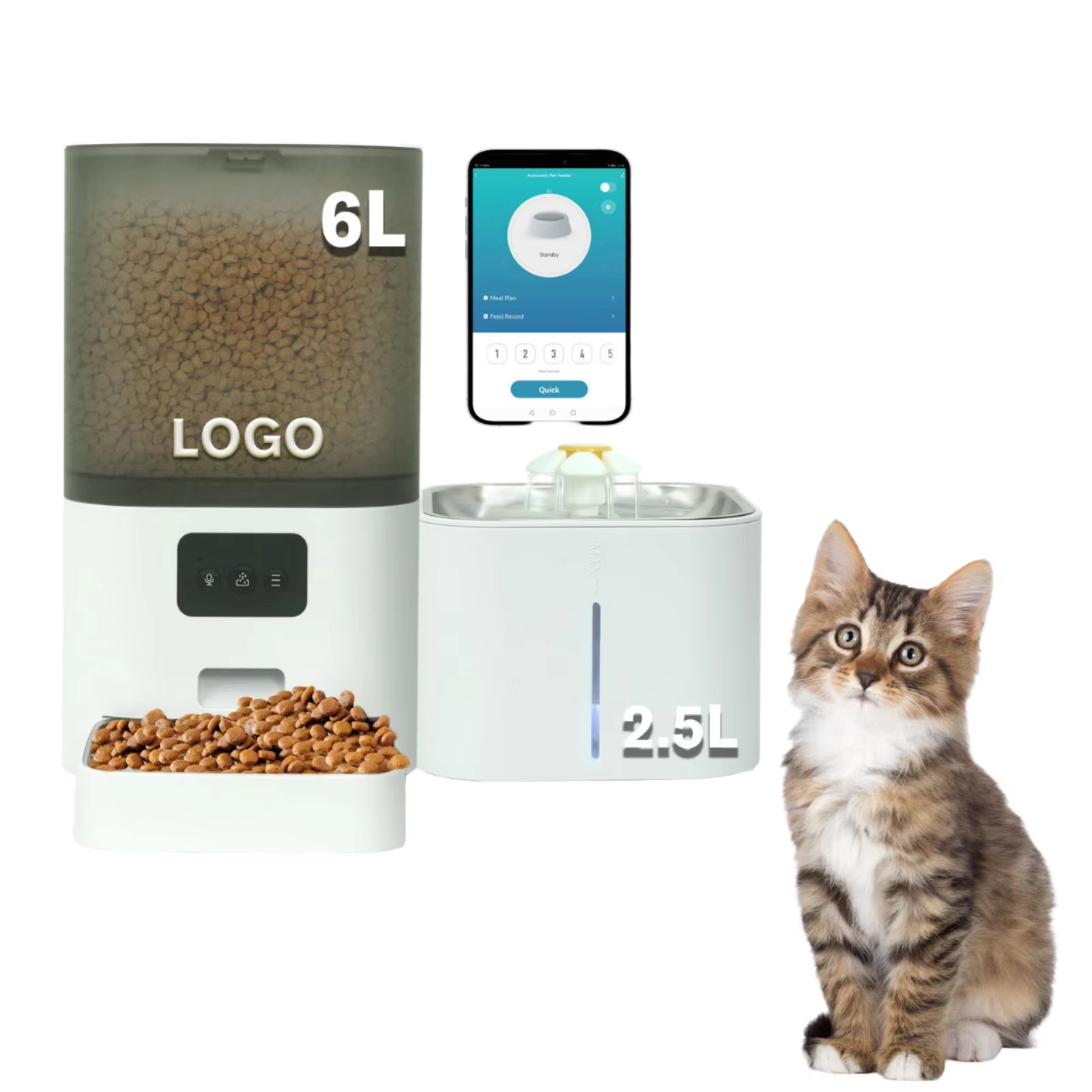 6L Smart Pet Feeder Automatic Food Dispensing Dual Bowl Video Voice Interaction Bluetooth Remote Control Detachable Cat Solid
