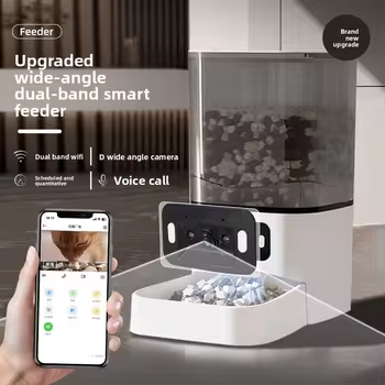 6L Smart Pet Feeder Automatic Food Dispensing Dual Bowl Video Voice Interaction Bluetooth Remote Control Detachable Cat Solid