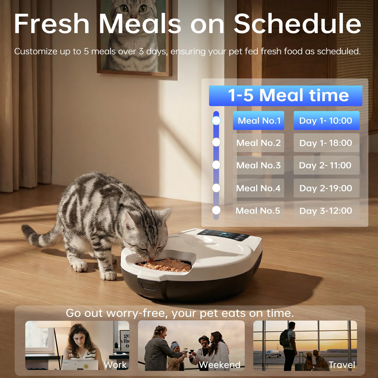 Automatic Wet Food Cat Feeder Refrigerated Auto Feeder Semiconductor Cooling Heating 304 Stainless Steel Bowl White Indoor Use