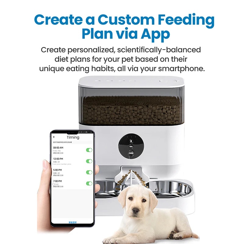 Automatic Pet Feeder - WiFi APP Control | 6L Capacity | Voice Recording For Cat &amp; Small Dog | TOHUGS