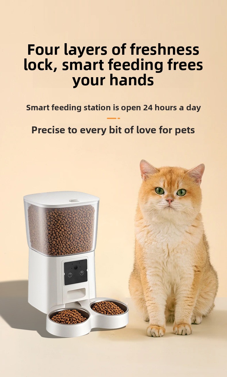 APP Controlled Automatic Pet Feeder Timer Food Dispenser with Camera Dual Stainless Steel Bowls for Cat Dog Scheduled Feeding