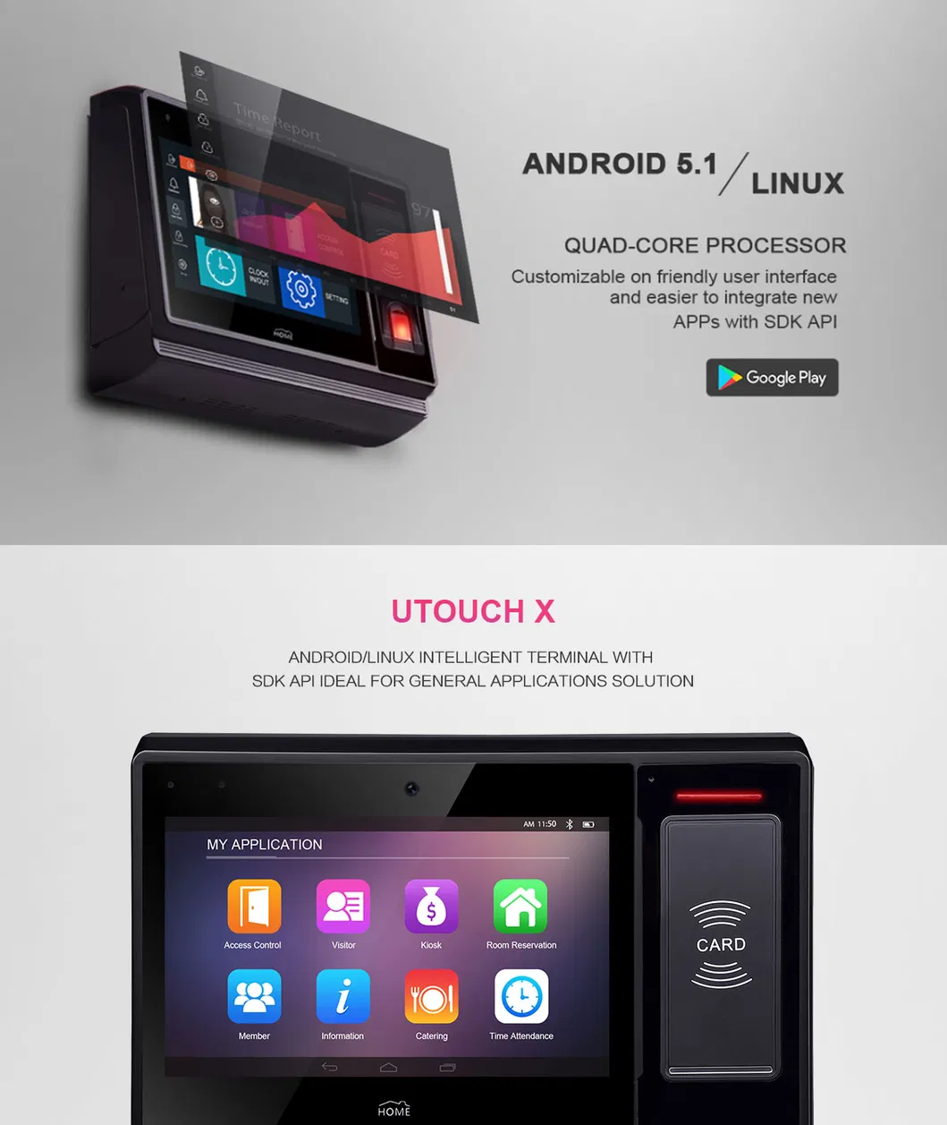 Customer Programmable Android Biometric Recognition Time Attendance System with WiFi 4G GPRS RFID Reader