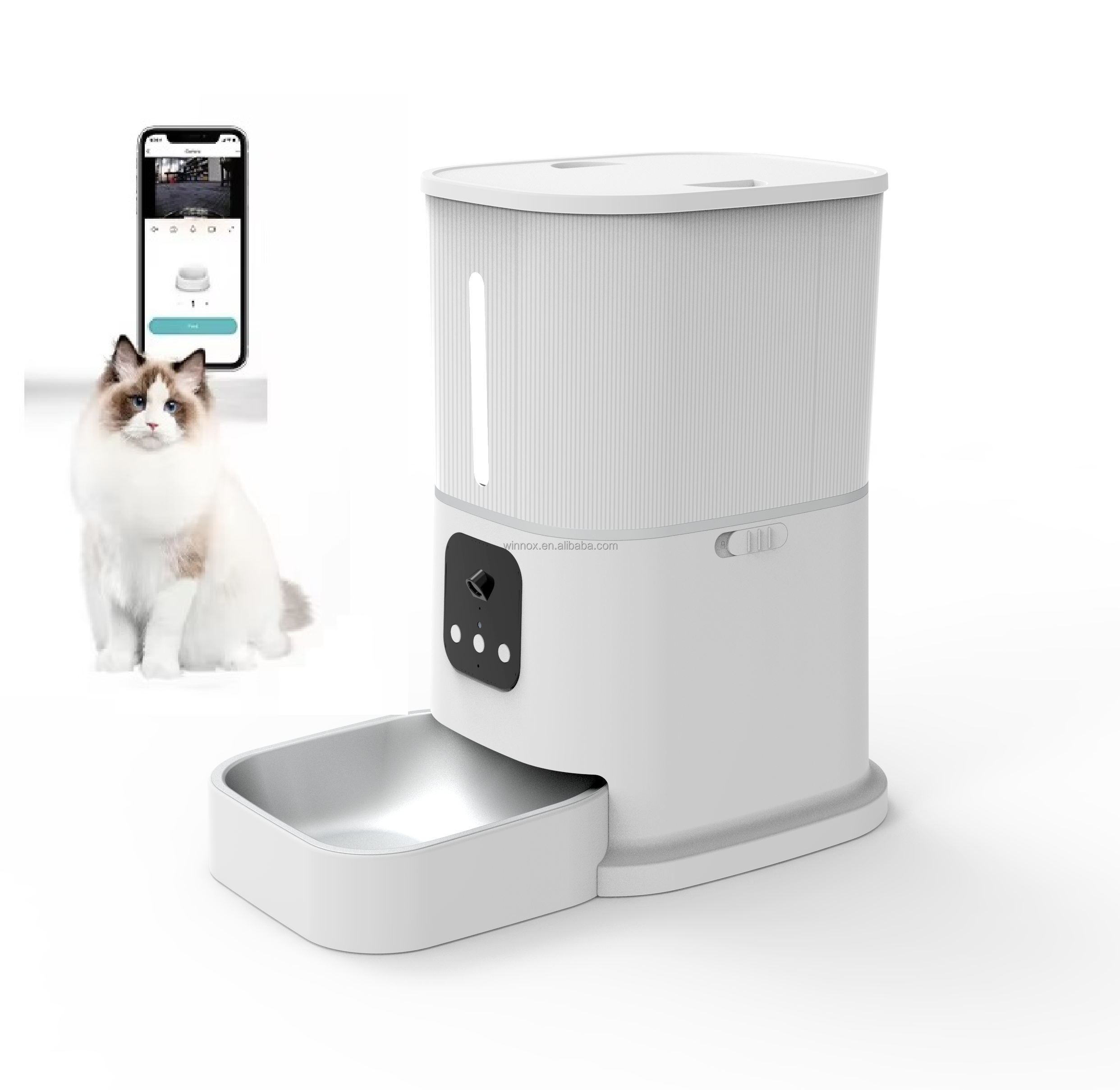 WINNOX Smart Feeding Schedule Cat Feeder WiFi App Automatic Pet Food Dispenser with Timer for Cats Dogs up to 10 Meals Per Day