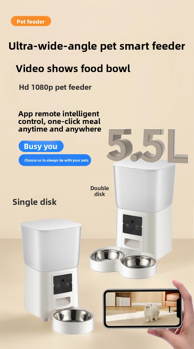APP Controlled Automatic Pet Feeder Timer Food Dispenser with Camera Dual Stainless Steel Bowls for Cat Dog Scheduled Feeding