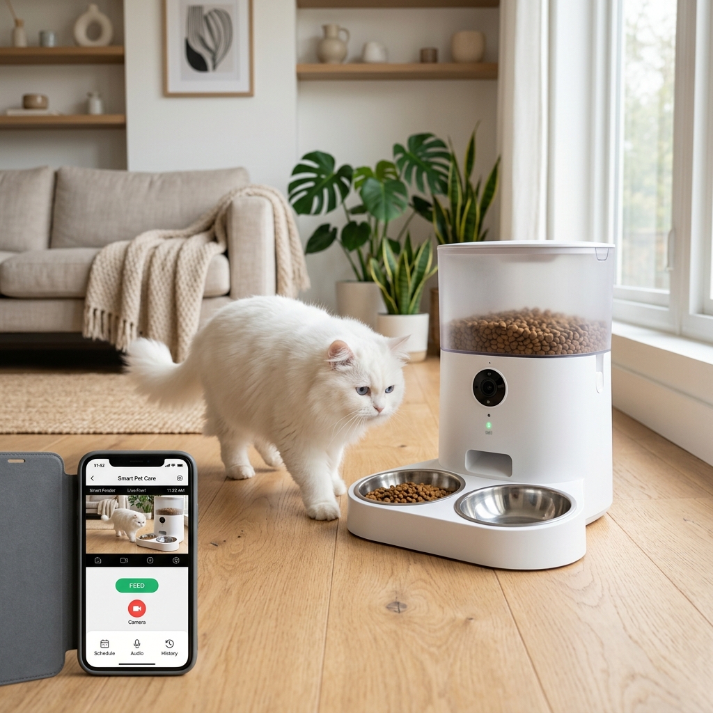 APP Controlled Automatic Pet Feeder Timer Food Dispenser with Camera Dual Stainless Steel Bowls for Cat Dog Scheduled Feeding