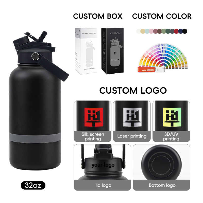 Custom Logo Portable Travel Pet Feeder Bowls 32oz Double Wall Insulated Stainless Steel Dog Water Bottle Eco-Friendly 2 1 Cats