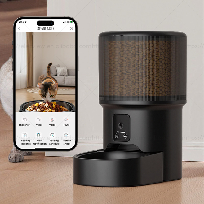 Elecpet 4L Black Automatic Cat Feeder With 720p Camera Video 2.4G WiFi Kitten Food Dispenser Smart Voice Recorder APP Control