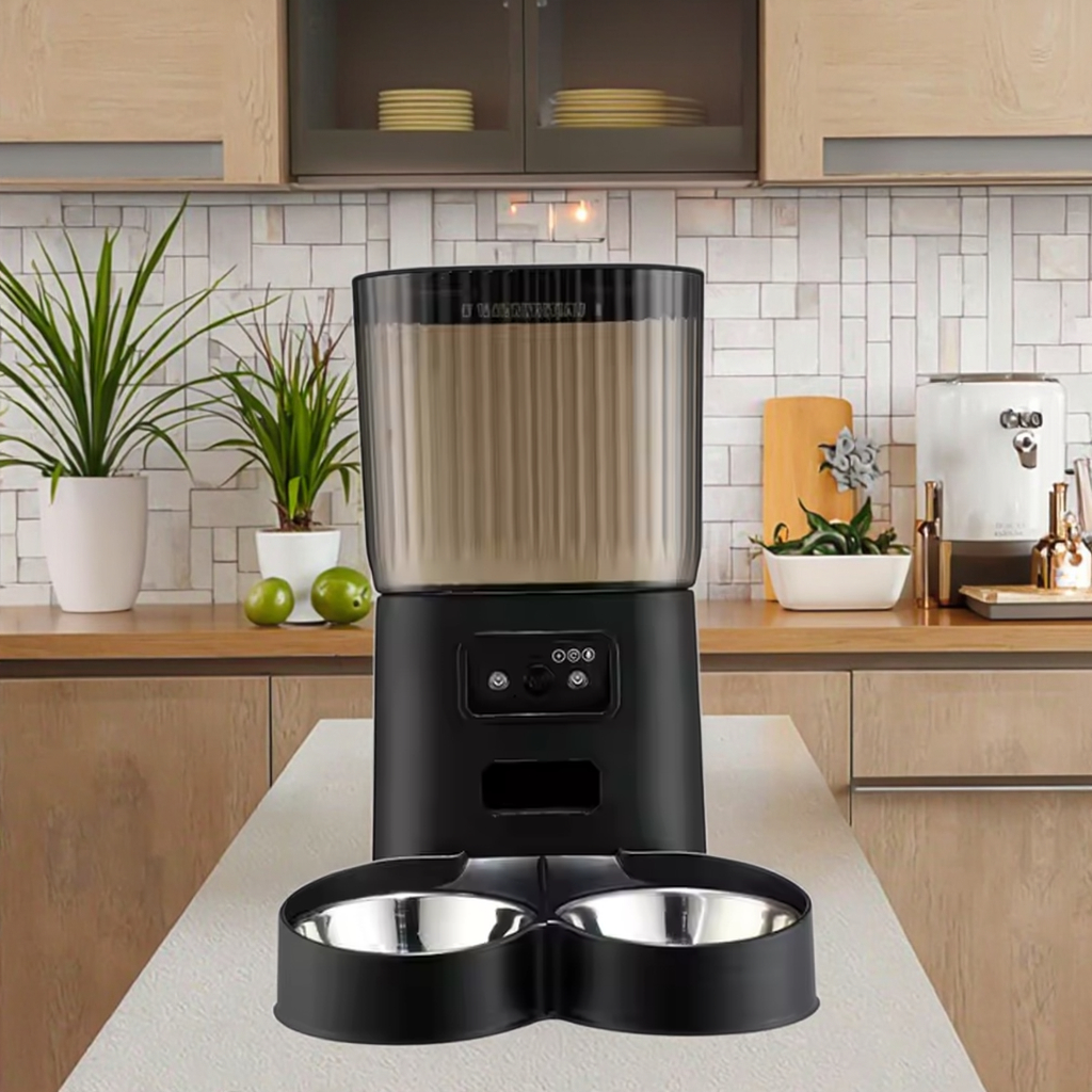 OEM Stainless Steel Automatic Pet Feeder Wifi App Control Two-Way Splitter Battery Double Bowls Food Dispenser for Cat Dog