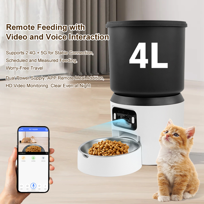 Automatic Cat Feeder With Ultra-Wide-Angle Camera 2.4G WiFi &amp; 5G Bluetooth Dual Band Smart App Control Timed Pet Food Dispenser