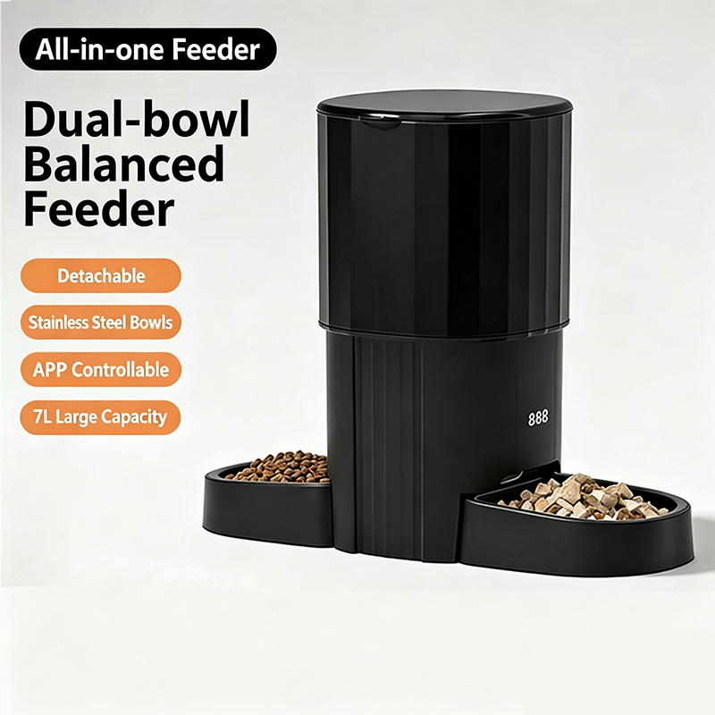 Pet Automatic Feeder Dual-Port Design 7L Capacity Wi-Fi Remote Control Scheduled Measured Dispensing Time Setting Cat Dog 1700g