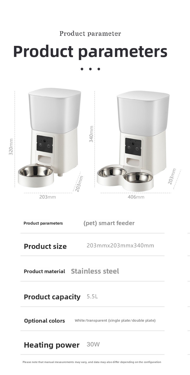 APP Controlled Automatic Pet Feeder Timer Food Dispenser with Camera Dual Stainless Steel Bowls for Cat Dog Scheduled Feeding