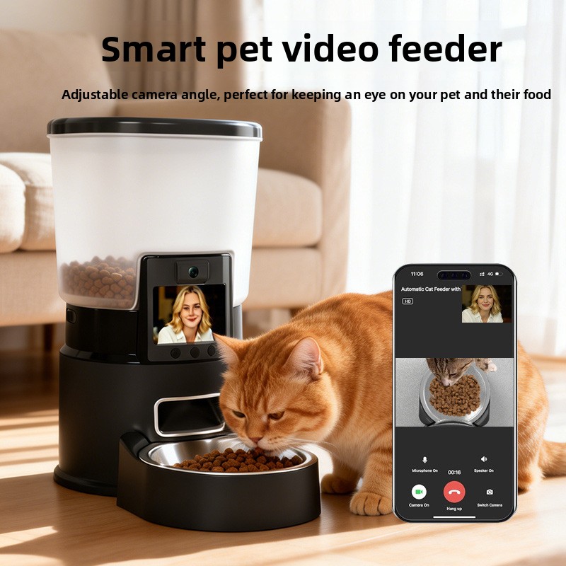 1080P Video Smart Pet Feeder 5L Automatic Dog Cat Food Dispenser with 304 Stainless Steel Bowl WiFi App Remote Two-way Audio