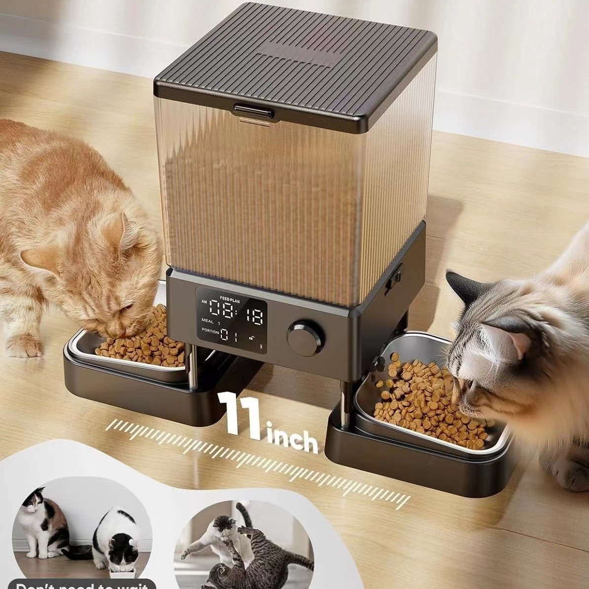 High Tech Smart Automatic Dog Feeder Double Bowls Design Voice Interaction Charge Powered 5L Eco-friendly Stainless Steel Pets