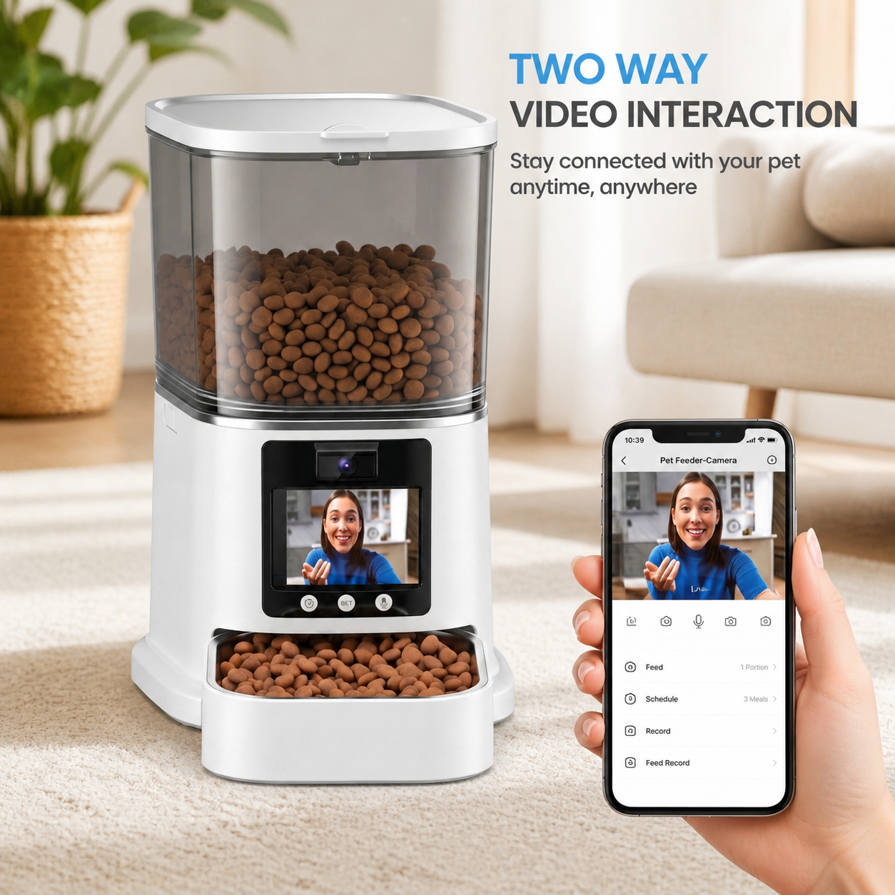 AI Smart Automatic Pet Feeder with Bottle Design Camera &amp; Behavior Monitoring Two-Way Video Health Alert