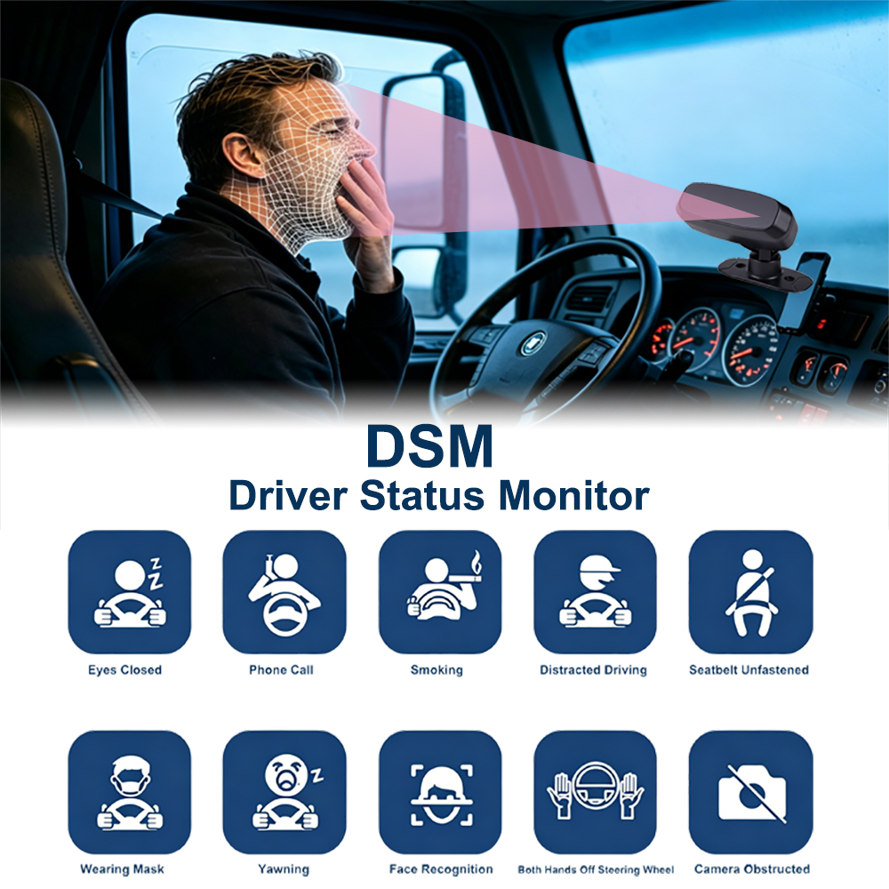 AI Driver Behavior Monitoring System DSM Camera Fatigue Detection Distraction Alert 6mm Lens 720P AHD Sensor for Fleet Safety