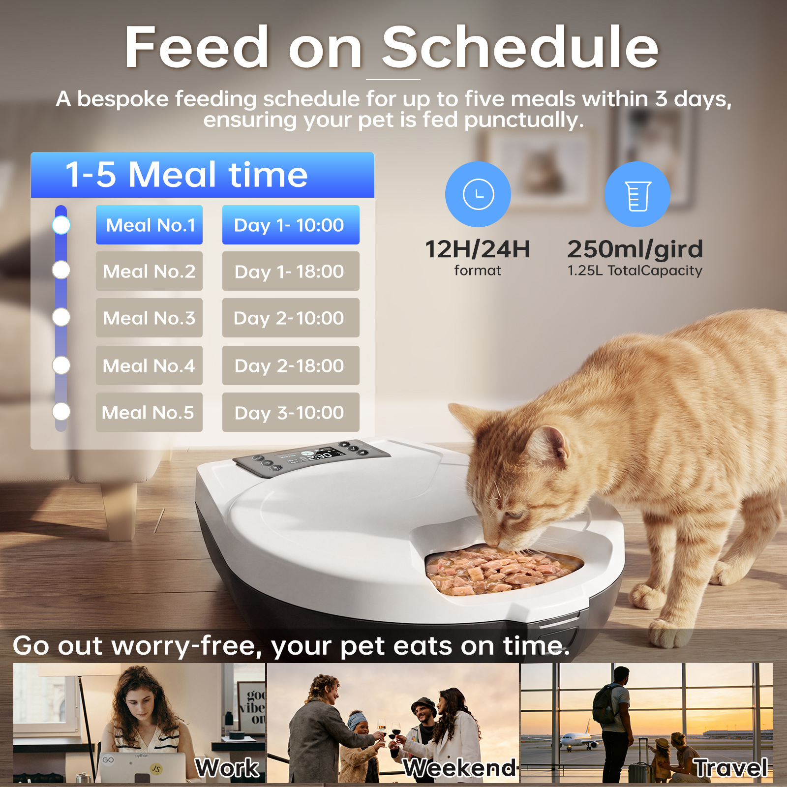 Smart Refrigerated Pet Wet Food Feeder Semiconductor Cooling &amp; Heating, 304 Stainless Steel Auto Fresh Dispenser