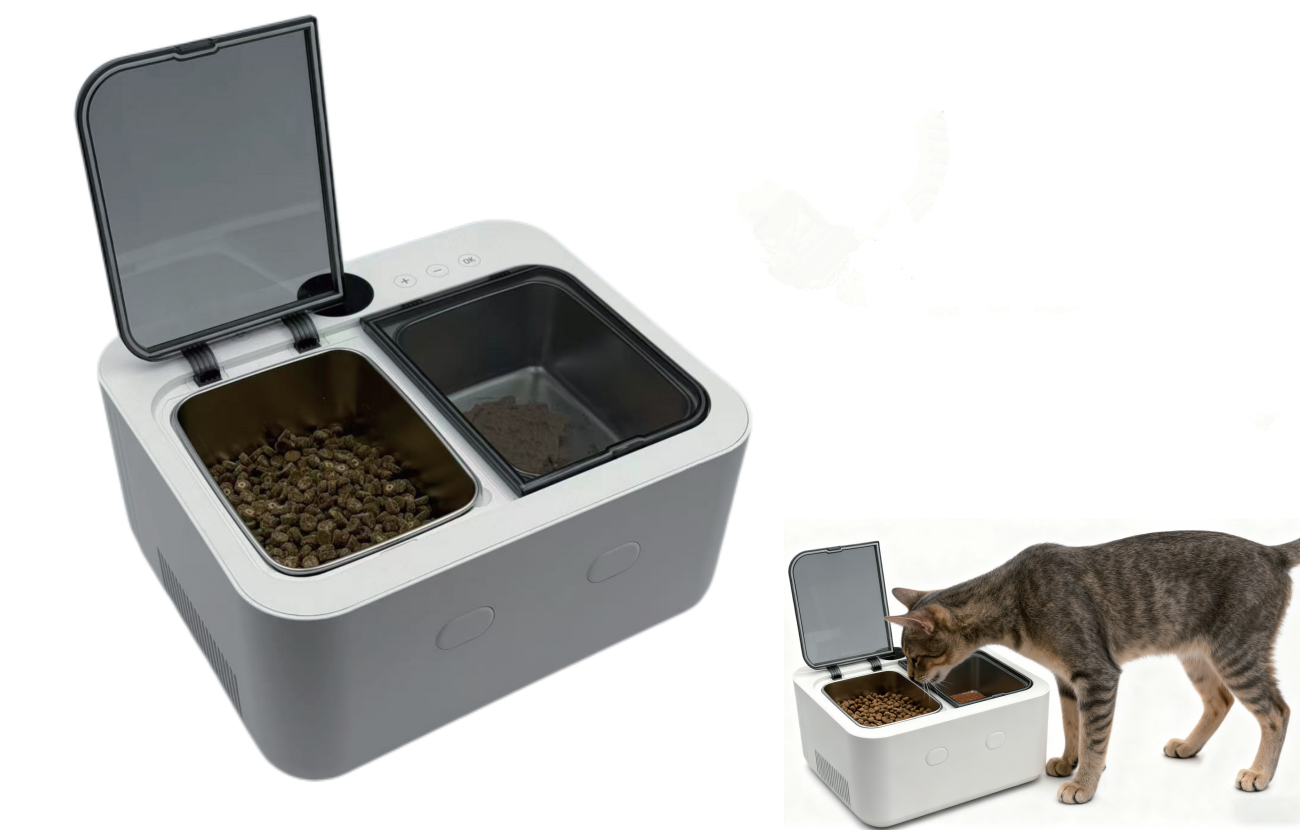 0.5L*2 Plastic Heating &amp; Cooling Pet Feeder Automatic Timed Wet Food Dispenser Voice Radar Sensor Backup Battery Cats Dogs