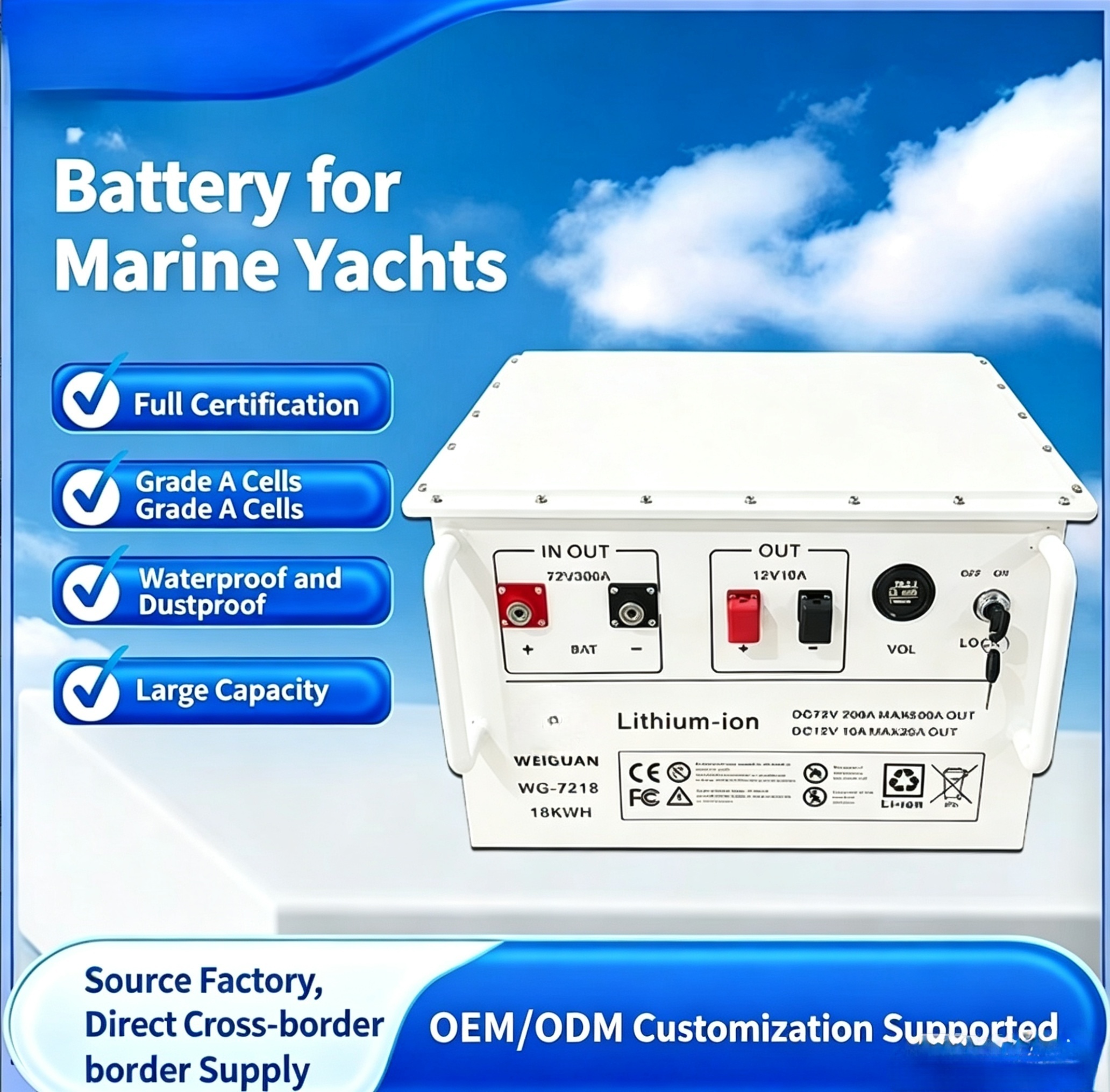 72V330AH Lithium Iron Phosphate Battery Power System for Marine Use, Suitable for Yachts/unmanned Vessels/large Ships, Battery