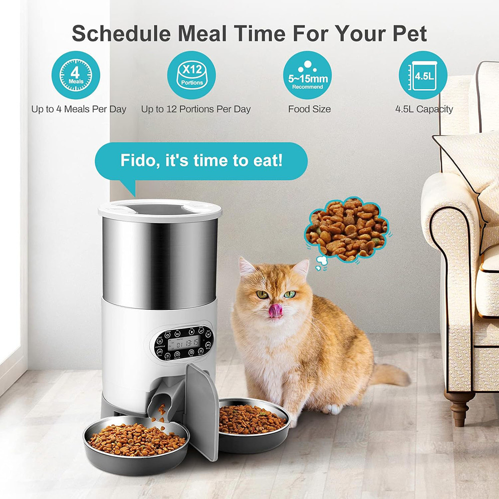 Smart Automatic Pet Feeder 4.5L WiFi Enabled App Control Food Dispenser with 304 Stainless Steel Bowl Dual Meal Version