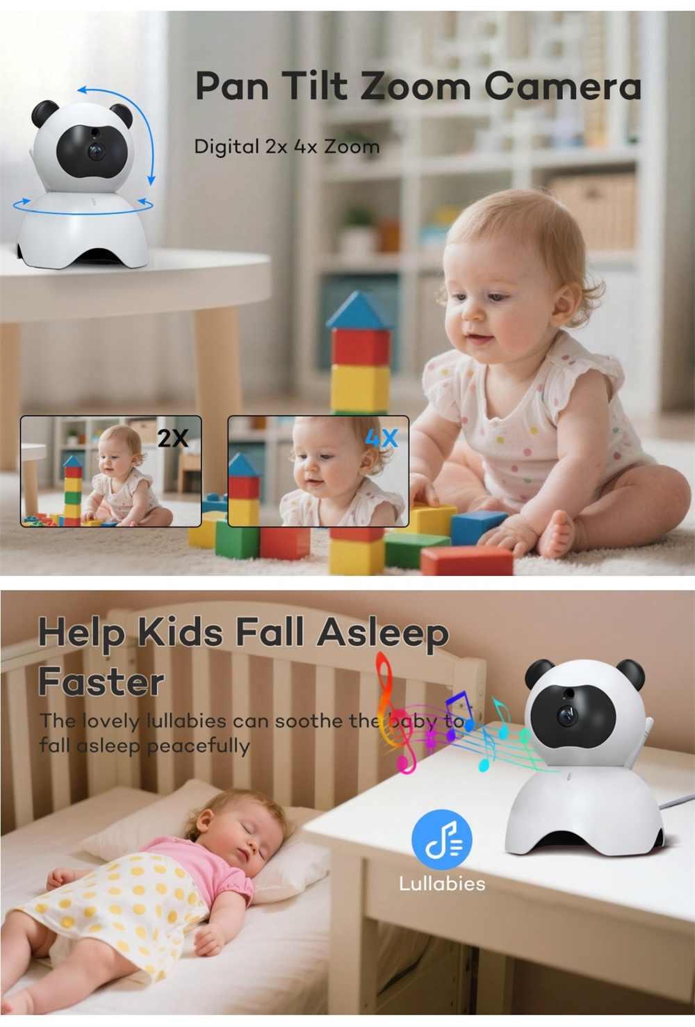 New 6 Inch Display 720P Night Vision Lullabies 2.4GHz Wireless Audio Video Temperature Feeding Timer Baby Camera Monitor No WiFi
