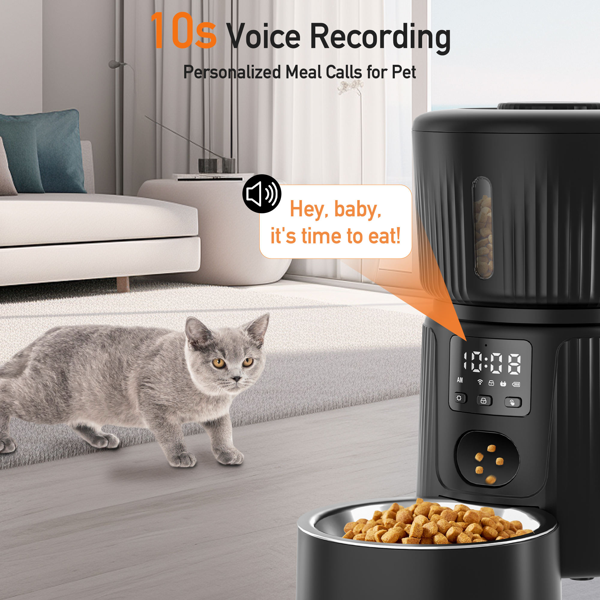 Portable Smart 3L Pet Bowls Feeders Indoor WIFI App Remote Control Automatic Dispenser for Cats Dogs 10s Voice Recording Plastic