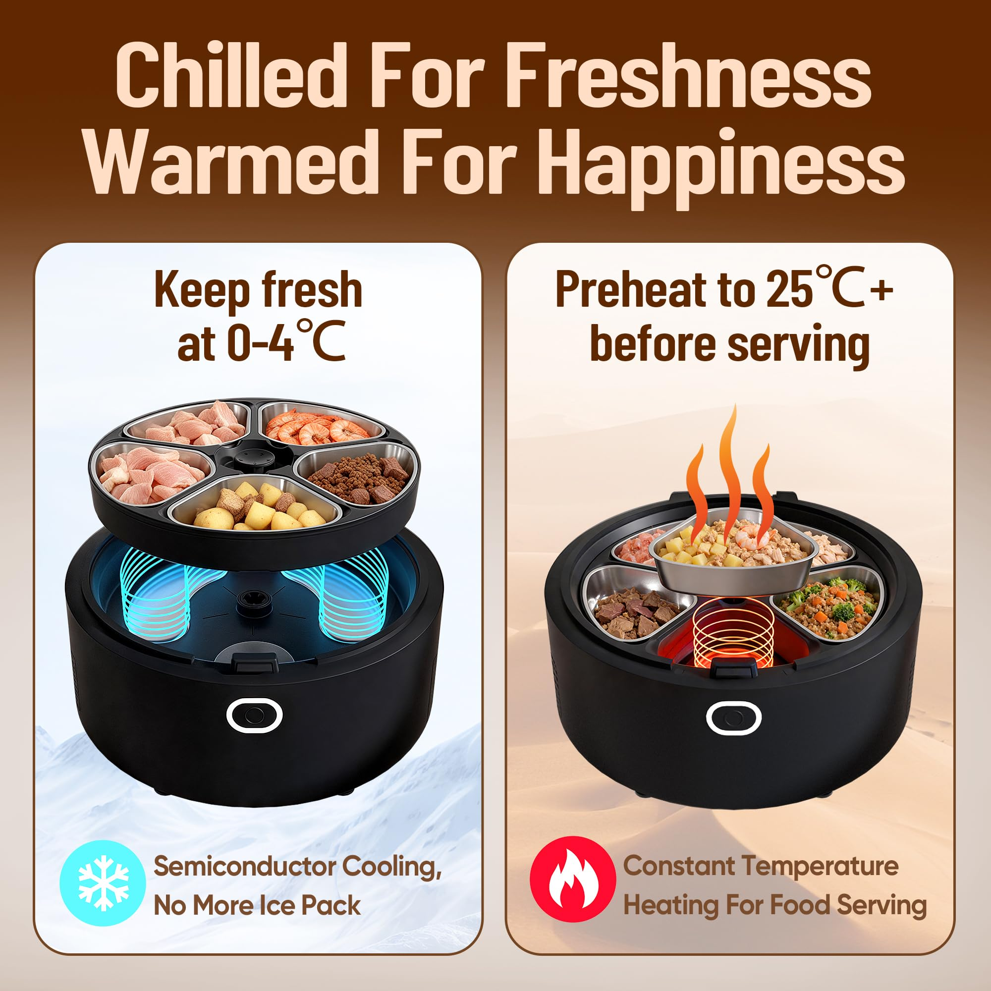 Manufacturer Wet Food Automatic Cat Feeder Semiconductor Cooling &amp; Heating with Stainless Steel Bow APP Control with Camera