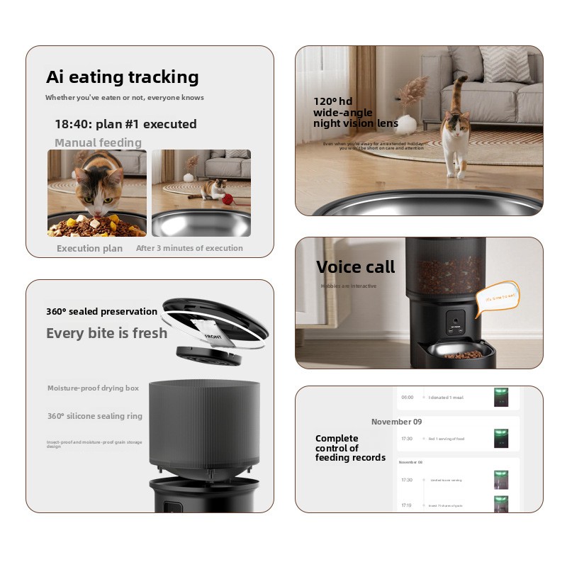 Pet Smart Automatic Plastic Feeder Timed Feeding Remote Voice Control Household Video Wholesale