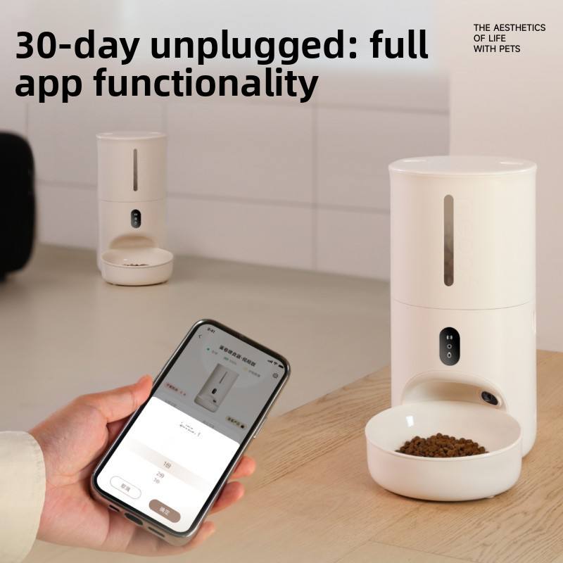 Smart Automatic Pet Feeder with Camera App Control Timed Portion Dispenser Cats/Dogs Egg-Roll Design Porcelain Bowl