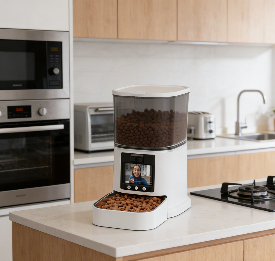 Adjustable Camera Two Way Video Call AI Recognition Automatic Feeder Dogs Cats 5L Waterproof LCD Display Indoor Outdoor Use Love
