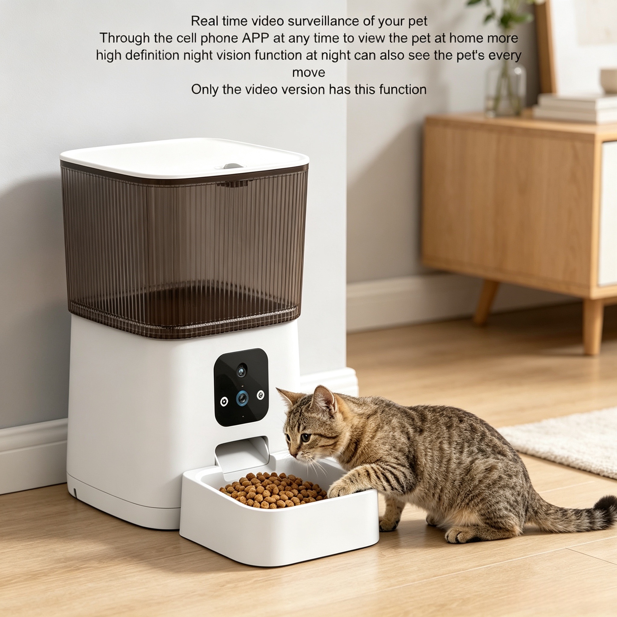 WiFi Smart Pet Feeder with HD Camera 6L Automatic for Cats &amp; Dogs App Control Night Vision Two-way Audio Stylish Food Dispenser
