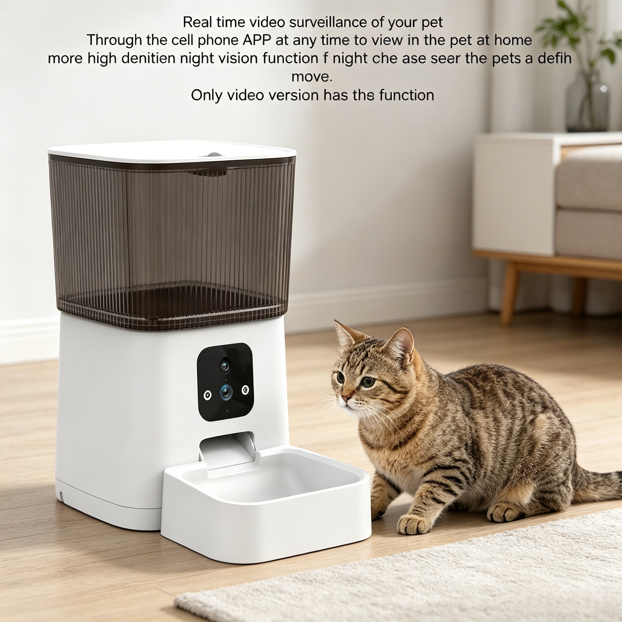 WiFi Smart Pet Feeder with HD Camera 6L Automatic for Cats &amp; Dogs App Control Night Vision Two-way Audio Stylish Food Dispenser