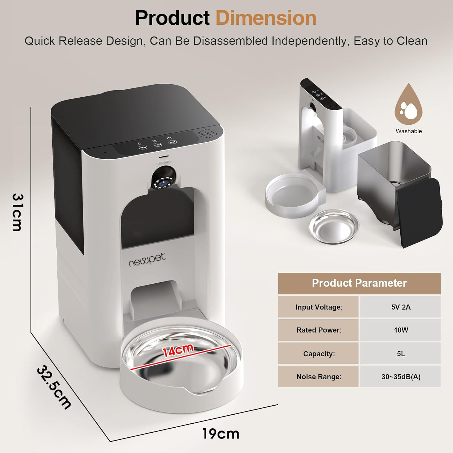 5L Plastic Waterproof Smart Automatic Pet Feeder WiFi 2.4G/5G Tuya APP Control Adjustable Camera Laser Toy for Cats Dogs Indoor