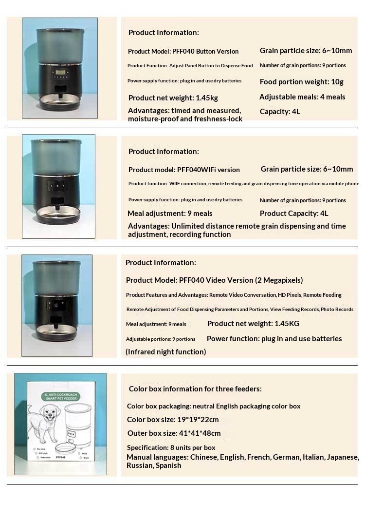 ABS En-Friendly 4L Large Capacity Automatic Cat Dog Feeder Charge Solid WiFi Intelligent Remote Voice Video Monitoring Pet Food