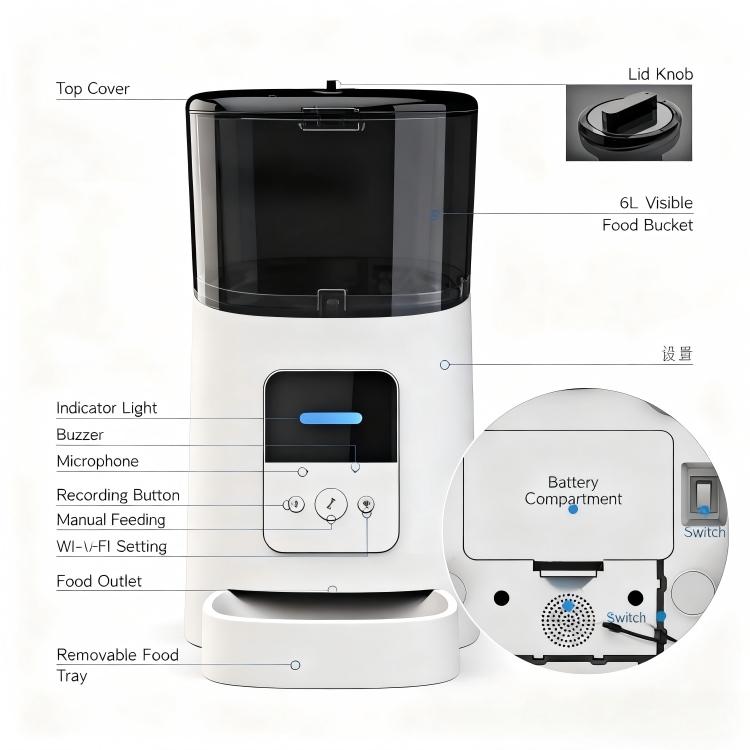 Smart Automatic Timed Quantitative Pet Feeder Round Dry Wet Freeze-Dried Snacks Bowl Leak Proof Made of Plastic