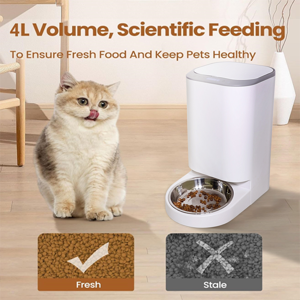 Smart Pet Feeder 4L Semi Automatic Stainless Steel Bowl Waterproof WiFi Mobile App Remote Control Portable Indoor Outdoor Cats