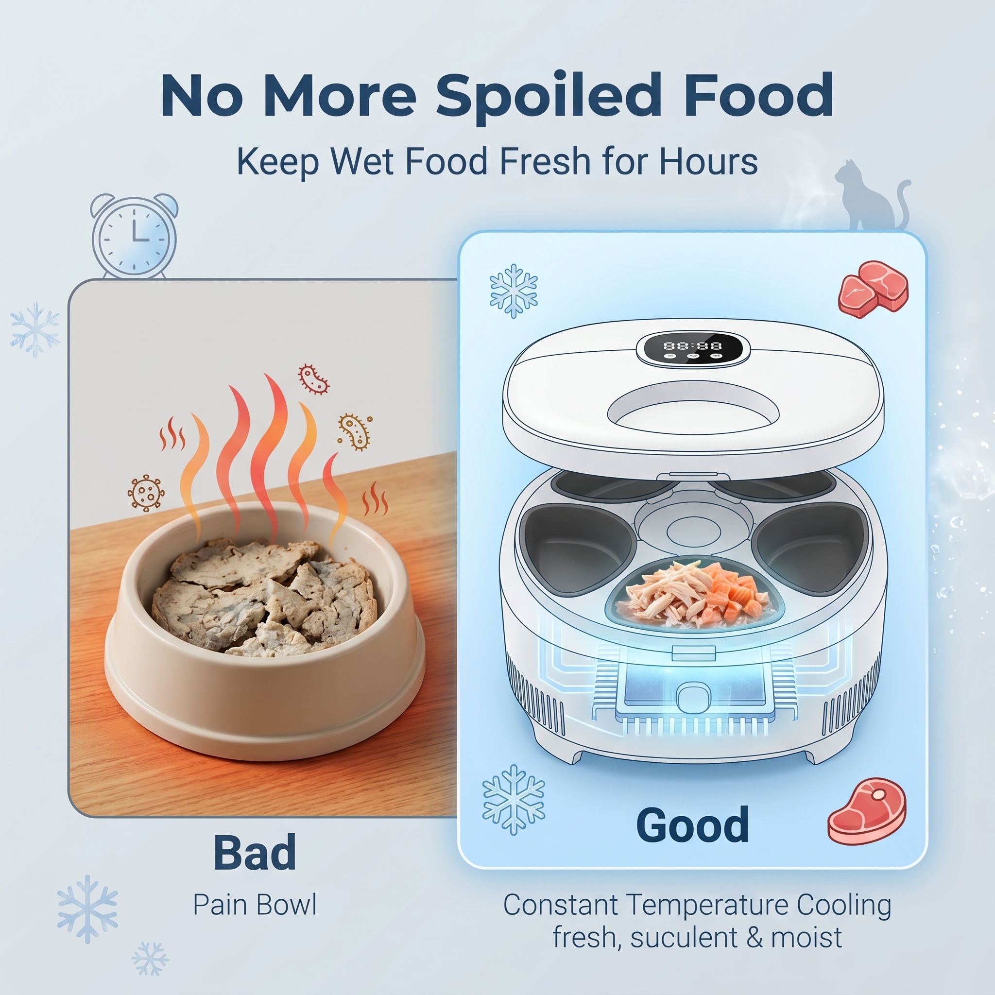 Smart Wet Food Feeder for Cats and Dogs With Semiconductor Cooling System 24H Fresh Keeping 5 Meal Trays Programmable Timer